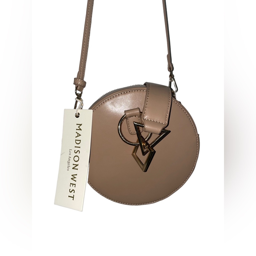 Madison West Round Taupe Hand Bag Crossbody.  Color: Beige/Tan Taupe.